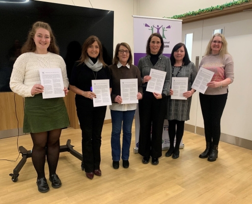 Women’s Regional Consortium members attending Women, Skills & Barriers to Work research launch: Alex Brennan, WomensTEC, Paula McAliskey, NIRWN, Anne McVicker, WRDA, Siobhán Harding & Karen Sweeney, Women’s Support Network and Heather Lindsay, TWN